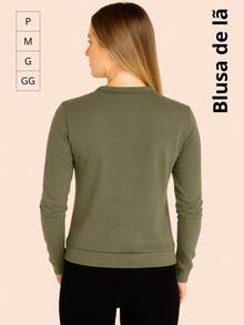Fleece Blouse With Cuffs And Love Print, Warm Winter - 墨綠色 - 查看 6