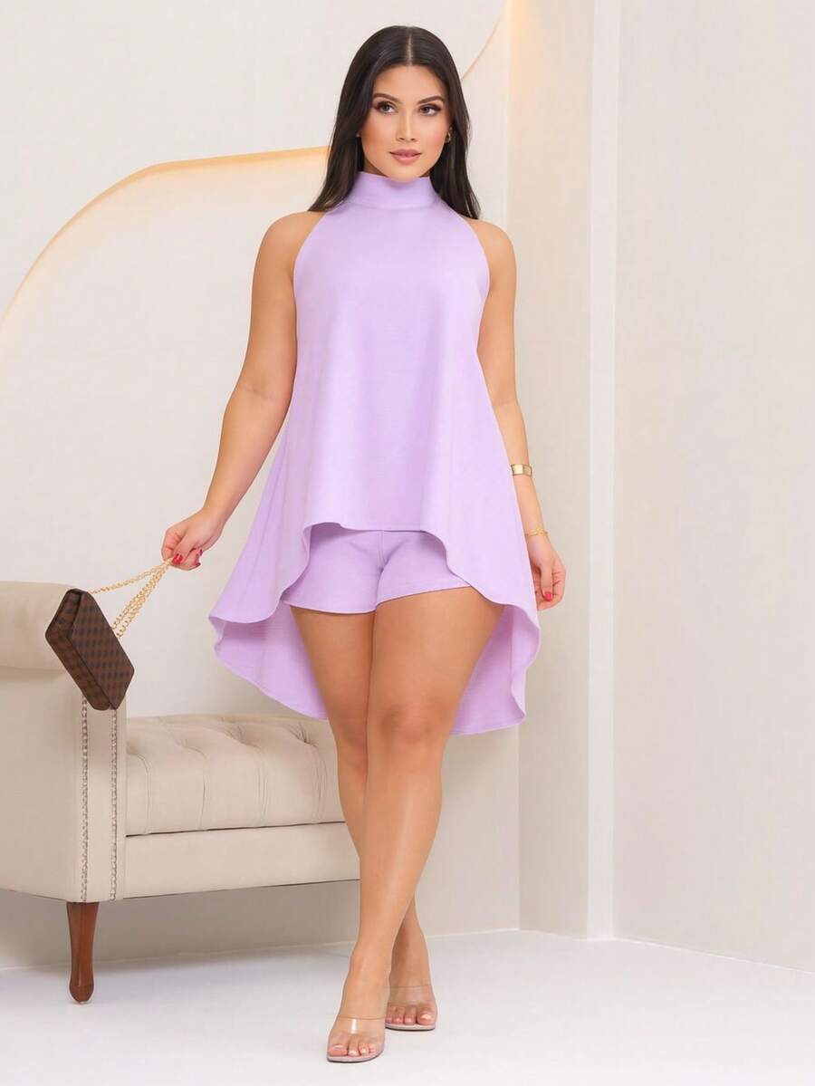 Women's Loose Halter Jumpsuit Set In Fresh Duna Fabric - Lilac - View 1