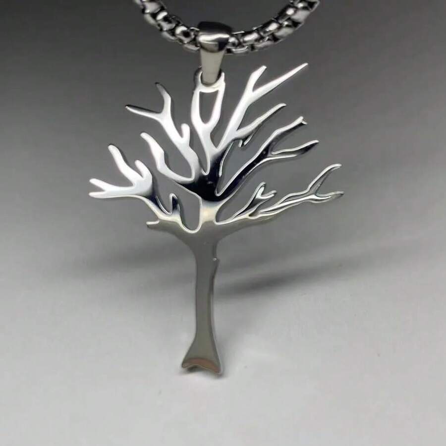 1pc New Hip-Hop Style High Quality Stainless Steel Tree Of Life Pendant Necklace For Men And Women - Silver - View 1