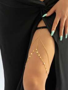 Simple Double-Layer Sequin Tassel Thigh Chain, Female Sexy Elastic Chain, Geometric Body Chain
