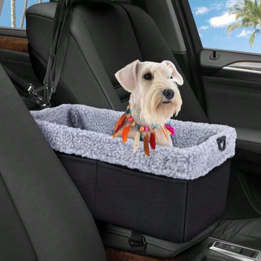 Dog Car Seat For Small Dogs, Center Console Dog Car Seat With Metal Frame &Amp; Double Protection Seat Belts, Pet Booster Seat With Safety Leash And Storage Pocket For Pets Dogs Cats, Grey - ColorA - 查看 1