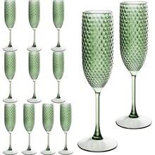Green Plastic Champagne Flutes Diamond Crystal Glasses Vintage Goblet Unbreakable Wedding Toasting Cups Wine Drinking Glasses For Bridal Shower - màu xanh lá - Xem 9