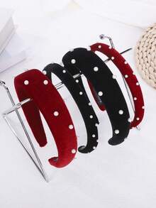 4/1pc Retro Velvet Headband, French Vintage Pearl Hairband, Autumn/Winter Elegant High Crown Hair Accessories Suitable For Daily, Work, School, Festivals