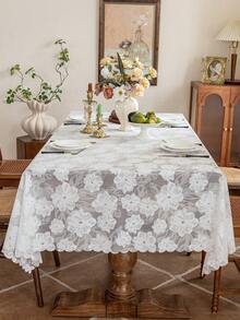 1pc White Lace Tablecloth, Romantic Style Suitable For Holidays, Parties, Banquets, Restaurants, Weddings, Home Dining Table Decor - White - View 4