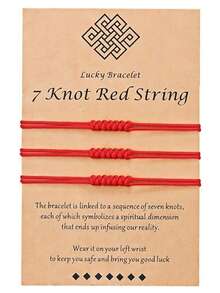 2/3/6件套 7结红绳手链 祈福保佑 送礼线 手工串手链 男女通用 - 紅色 - 查看 14