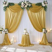 10x10 Ft Gold Sequin Backdrop Curtain Panels Parties, Wrinkle Glitter Photo Backdrop Drapes 2 Panels 5x10FT Shimmer Back Drop Cloth Wedding Birthday Photography Background - 5ftx10ft(2 tấm) + Vàng - Xem 5