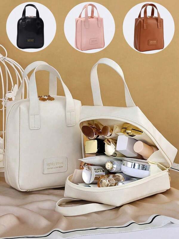 Large Capacity PU Leather Cosmetic Bag, Portable Travel Cosmetic Storage Bag, Multifunctional Travel Storage Bag, Waterproof Makeup Organizer Bag,Travel Toiletries Storage Bag, Skin Care Bag, Used To Store Foundation, Perfume, Powder, Lipstick, Eye Shadow Palette, Concealer, Makeup Brushes And Other Cosmetics, Travel And Holiday Necessities, Suitable For Gifts For Friends And Teachers, Mother Gifts, Back To School Season Necessities