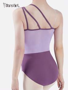 DonsGirl 1 Piece Women's Ballet Dance Leotard - Asymmetric Single Shoulder With Sexy Shoulder Strips Design, Elastic Mesh Patchwork, Gymnastics /Dance Performance Outfit - 紫色 - 查看 1