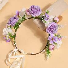 1pc Pink Rose Flower Bohemian Floral Wreath, Romantic For Bride Wedding Season, Coronas, Tiara, Costume Crown, Hair Garland, Head Wreath, Hair Vine, Headpiece, Hair Circlet, Hawaiian Outfit For Women