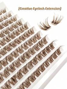Rikuaild 100pcs Brown Cluster False Eyelashes, Enlarging Eyes, D Curl Lifting, Single Strand Grafting, Thick & Dense, Create Natural Or Thick Makeup Effect, DIY Eyelashes At Home - D - 查看 2