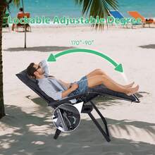OLIXIS Zero Gravity Chair, Reclining Camping Lounge Chair For Indoor, Reclining Patio Chairs With Cup Holder Trays And Removable Cushion, Folding Recliner For Outdoor, Black - 黑色 - 查看 4