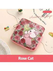 1 件可爱卡通绘画设计 PVC 拉链收纳袋，休闲风格，轻便，可手洗，大容量便携式收纳袋，适用于耳机、电缆、口红和女性卫生用品