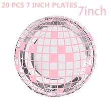 Pink Silver Disco Ball Disposable Tableware Set - 10/20Pcs Plates, 9oz Cups & Napkins For Birthday, Wedding & Dance Party Decor