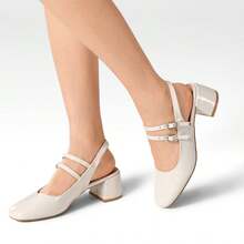 WEIDE Sandalias Elegantes para Dama, Zapatos de Tacón Cómodos y de Moda, con Diseño de Doble Hebilla - Beis - Ver 2