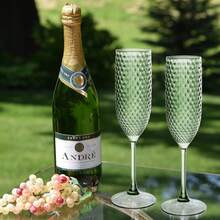 Green Plastic Champagne Flutes Diamond Crystal Glasses Vintage Goblet Unbreakable Wedding Toasting Cups Wine Drinking Glasses For Bridal Shower - màu xanh lá - Xem 6