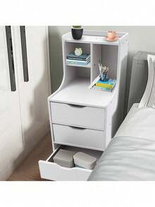 Tall White Nightstand W/ 3 Drawers Side Stand Cabinet Night Stand Bedside Tables Room Decor Home Decor Fall Decor Bedroom Decor - trắng - Xem 3