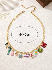 1pc New Elegant Design Seaside Resort Style Enamel Multi-Element Pendant Necklace For Women