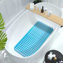 Tapis de bain antidérapant, ventouses ultra-puissantes, 88 x 39,4 cm de long, avec trous de drainage, lavable en machine, tapis de douche à drainage rapide, indispensable pour la salle de bain, bleu transparent - Bleu azur - Voir 1