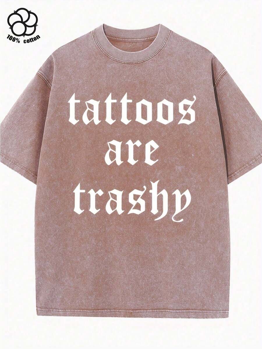 Letter Print Pattern Design For Men'S Casual Round Neck Short Sleeved T-Shirt Made Of 100% Pure Cotton, Comfortable And Textured For All Seasons, Suitable For Adults To Wear