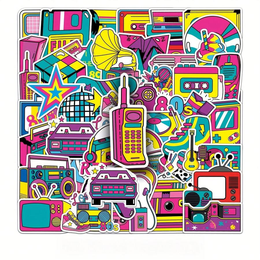 50pcs/Pack 80s Cartoon Retro Graffiti Stickers, Reusable Stickers Suitable For Holidays Decoration (Halloween, Christmas, Easter), DIY On Water Bottles, Laptops, Skateboards, Vibrant Aesthetic Graffiti Set For Journals, Scrapbooks, Party Supplies, Great For Winter, New Year