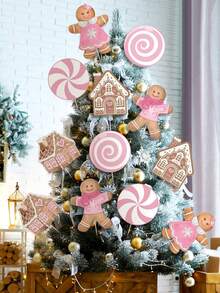 12pcs/Christmas Large Pink Candy Gingerbread Christmas Tree Ornament Gingerbread Christmas Decoration,Cute Hanging Ornament Suitable For Christmas Tree Topper Home Office Garden Patio Winter Vase Holiday Decoration