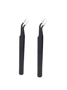 2pcs Angled Eyebrow Tweezers & Lash Applicator Tool, Precise Facial Hair Removal Tool For DIY Scrapbooking, Jewelry Making, Beading, Colorful Craft Projects And Home Beauty Use, Durable Structure Curved Lash Tweezers For Easy Lash Application And Removal