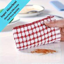 5-Pack Absorbent Plaid Dish Towels - Reusable Kitchen Cleaning Cloths For Drying Dishes And Cleaning Dirty Utensils, Kitchen Towels - 5pcs - View 4