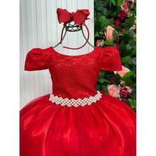 Vestido Enjoy Longo Laura Vermelho Peito Rendado - Vermelho - Visão 2