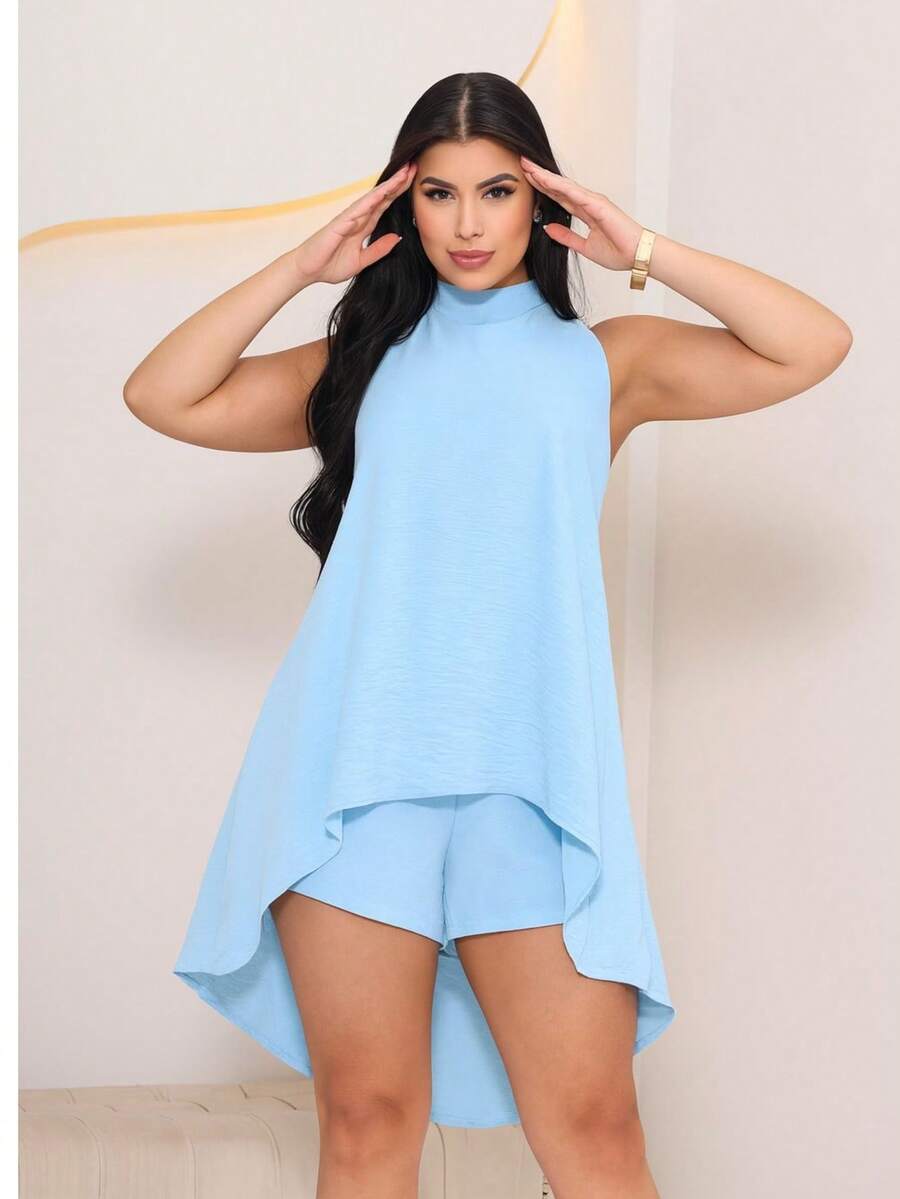 Women's Loose Halter Jumpsuit Set In Fresh Duna Fabric - Baby Blue - View 1