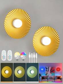 Battery Powered Wireless Wall Lamp, Rechargeable Gold Wall Light With Dimmable Bulb And Remote Control, 15 Color Changing Cordless Wall Sconce For Bedroom, Living Room, Hallway Decor