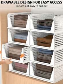 Phyllia 4 件装衣柜收纳整理箱，可堆叠塑料折叠抽屉篮，适用于厨房橱柜、食品储藏室、办公室、卧室、浴室，白色。可收纳衣柜内各种物品，也可将轻便物品存放于多个位置。可堆叠塑料收纳篮，可折叠衣柜整理箱，4 件装抽屉架收纳盒，适用于衣柜、厨房、浴室、办公室、宿舍，白色。