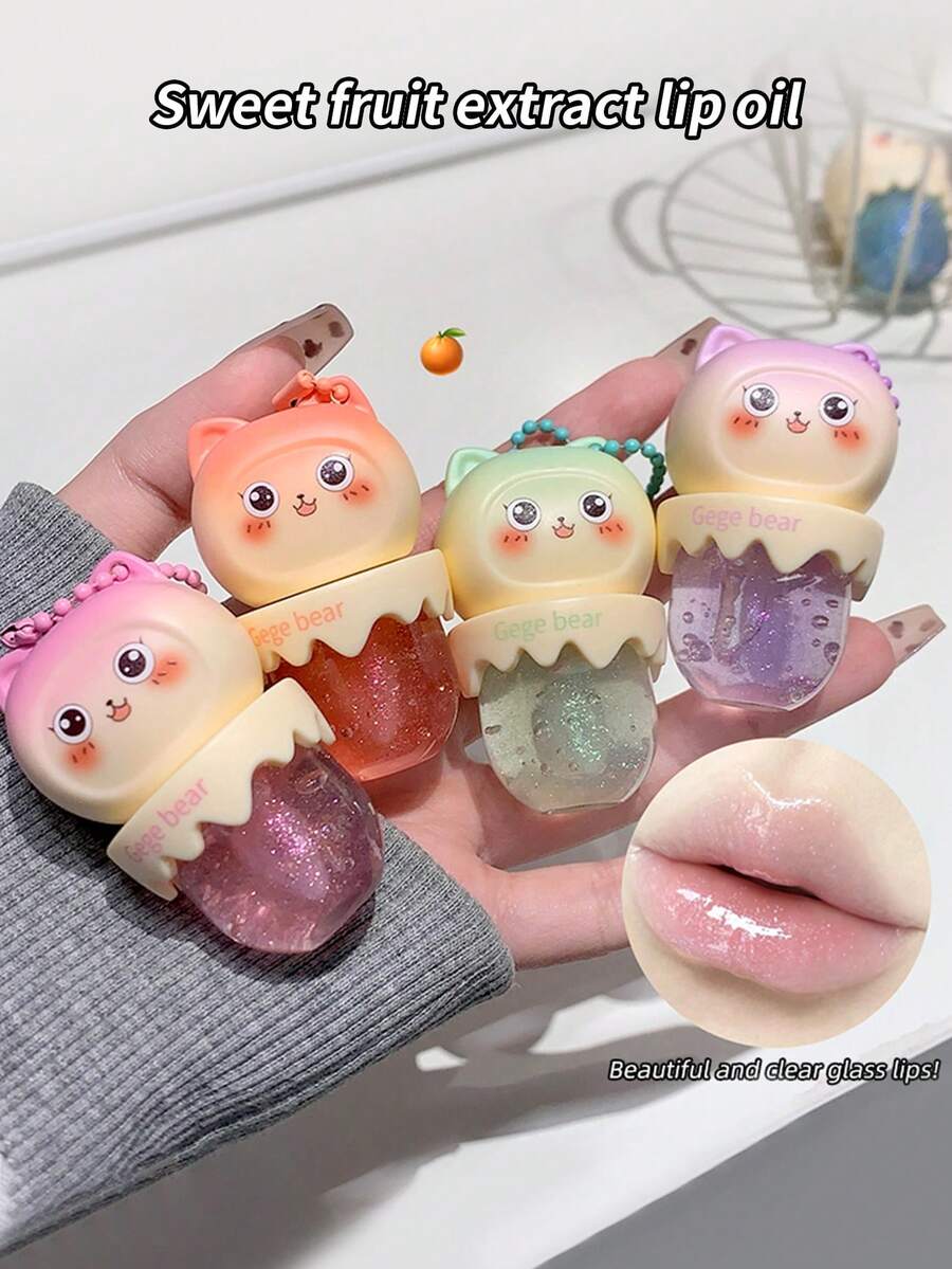 Gege Bear 1 件保湿水晶果冻唇油，保湿，淡化唇纹，透明，不干燥，不脱色