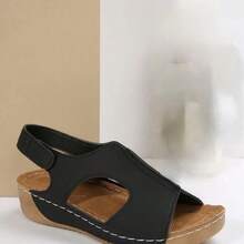 Retro And Elegant Ceiling! Mary Jane Open-Toe WedgeHeels, Synthetic Leather ³ Thick Bottom Non-Slip, SolidColor Insole + Simple Design, Exquisite And Elegant For AlSeason