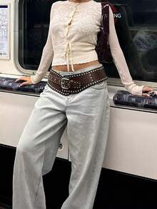 Damski kardigan w nowym stylu, w kolorze morelowym, z okrągłym dekoltem, długim rękawem, ściągaczem u dołu i guzikami, szydełkowany, z teksturą, modny i elegancki, prosty, sportowy, rekreacyjny, lekki, dzianinowy top Y2K, na jesień i zimę