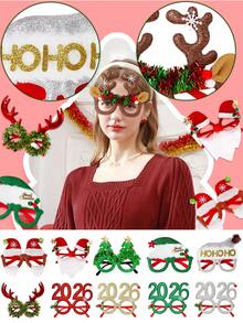 1 pièce Lunettes en papier avec motifs Père Noël, sapin de Noël, renne. Lunettes de Noël, accessoires photo, décorations de Noël - Hiver, Nouvel An, Lunettes de Noël 2026. Lunettes de fête de Noël créatives et originales, accessoires photo pour le Nouvel An, fournitures de fête et d'événement, accessoires de fête