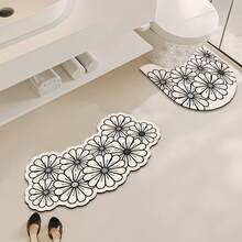 1/3 buc Covoraș Absorbant Antiderapant pentru Baie, Covoraș Diatomit cu Model Floral, Set de Baie, Covoraș de Toaletă în Formă de U și Covoraș pentru Chiuvetă, Covor de Bucătărie Decorativ de Crăciun cu Grosime de 2,5 mm