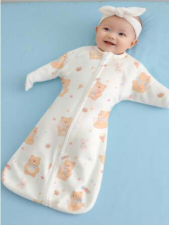 cottgoods 1件卡通印花婴儿防惊吓睡袋，柔软亲肤