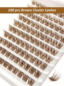 Rikuaild 100pcs Brown Cluster False Eyelashes, Enlarging Eyes, D Curl Lifting, Single Strand Grafting, Thick & Dense, Create Natural Or Thick Makeup Effect, DIY Eyelashes At Home - D - 查看 4