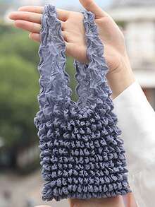 女士魔术弹力手提袋可伸缩购物手提包大容量可重复使用购物袋多色可折叠购物袋旅行必需品菠萝袋皱纹泡泡袋适用于旅行露营户外海滩暑假返校