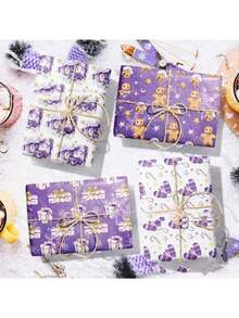 12PCS Purple Christmas Wrapping Paper - Snowman & Floral Design Festive Holiday Gift Wrap, Xmas Party Decorative Wrapping Sheets Christmas Christmas Decorations Christmas Pajamas Christmas Gifts Christmas Decor