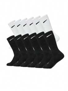 6/12 đôi tất thể thao chạy bộ cỡ lớn châu Âu màu đen trắng trơn, dài đến giữa bắp chân, làm từ chất liệu cotton, đa năng, thấm hút mồ hôi và thoáng khí. - Nhiều màu - Xem 18