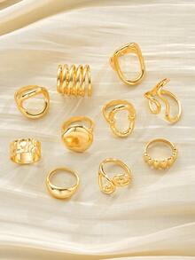 15/10Pcs Punk Smooth Geometric Open Rings Set For Women Exaggerated Asymmetrical Silver Color Thick Chunky Ring Hip Hop Jewelry Gifts