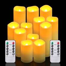 4/12/24 pièces Bougies sans flamme avec télécommande et minuterie, bougies LED alimentées par batterie scintillantes avec lumière chaude, bougies électriques imperméables fausses bougies, bougies sans flamme scintillantes, bougies pilier pour la décoration de mariage, la décoration de la maison, la décoration intérieure/extérieure, la décoration de fête d'anniversaire - Beige - Voir 1