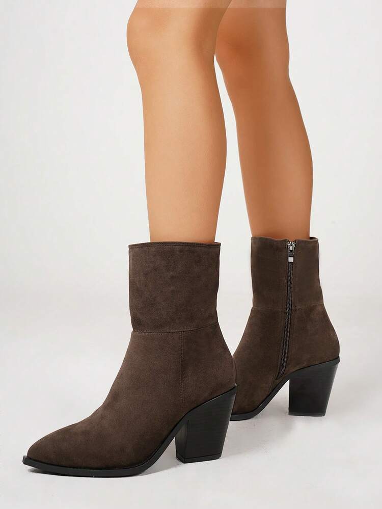 Women's Fashion Boots Pointed Toe High Heel Ankle Boots, 2025 Autumn/Winter New Arrival, Khaki Western Boots Vintage Chunky Heel Slim Boots, Ankle Boots & Booties, Classic Boots, Fall, Black Ankle Boots Mid-Calf Boots High Heel Ankle Boots For Women - Coffee Brown - View 4