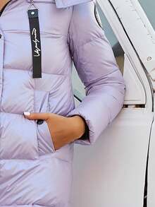 ZIAI Áo khoác có mũ trùm đầu có chi tiết vá - Màu Lilac Tím - Xem 9