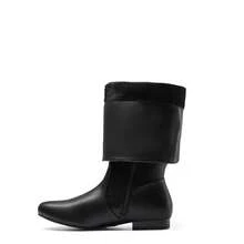 Women's Wide Calf Knee High Boots Fur Lined Side Zipper Fall Winter Boots - PU đen - Xem 4