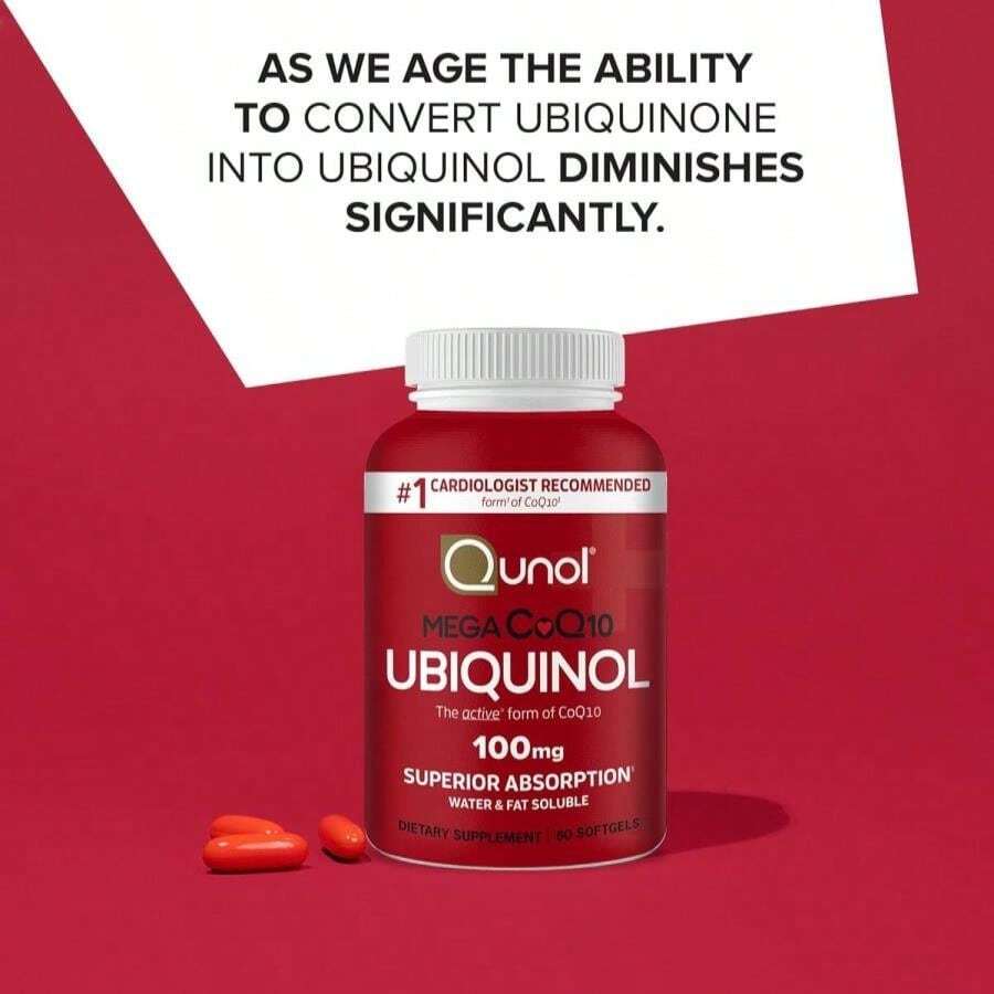 Qunol Mega Ubiquinol 100mg CoQ10, Superior Absorption, Patented Water And Fat Soluble Natural Supplement Form Of Coenzyme Q10, Antioxidant For Heart Health, 100 Count Softgels - Flavor Name B - View 1
