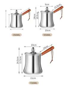 Stainless Steel Wood Handle Coffee Pot, Milk Pot, Outdoor Tea Kettle With Lid, Chocolate Melting Cup, Spill-Proof Mouth Coffee Pot, Tea Pot - Silver - View 10