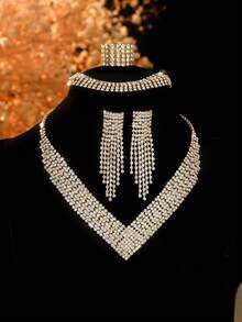 5pcs Luxury Rhinestone Jewelry Set: Necklace, Earrings, Bracelet, And Ring, Suitable For Women's Daily Commute, Wedding, Party, Holiday Gift (Bracelet Or Ring Can Be Purchased Separately) - Exquisite Necklace Set - View 11