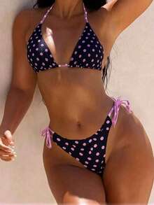 Bộ bikini buộc dây hở lưng họa tiết chấm bi và chữ 2 mảnh gợi cảm, đi nghỉ và đi biển - Nhiều màu - Xem 6